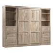 Bestar Pur Full Murphy Bed and 2 Shelving Units w/Drawers (109W) in Rustic Brown