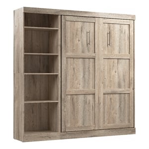 Bestar Pur Full Murphy Bed with Shelving Unit (84W) in Rustic Brown