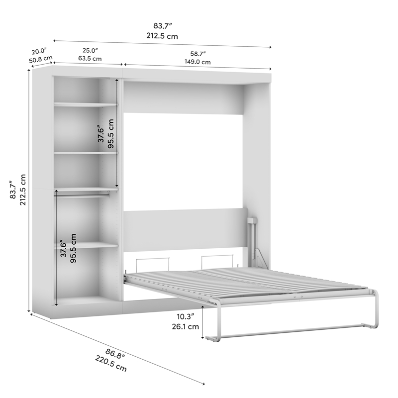 Bestar Nebula Wood Full Murphy Bed with Closet Organizer in Bark Gray/White