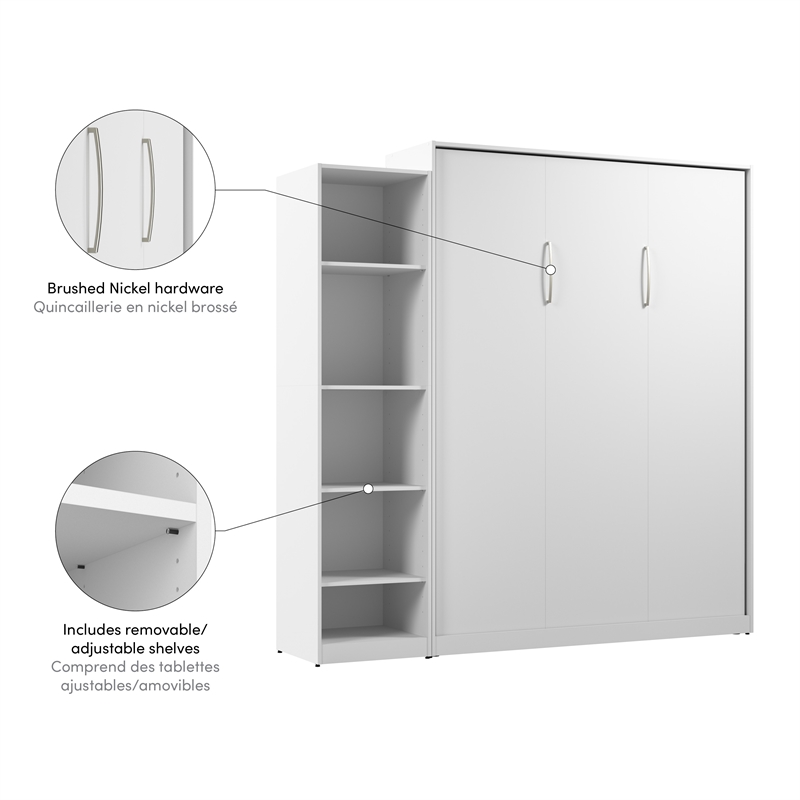 Bestar USA Claremont Wood Queen Murphy Bed with Closet Organizer in White