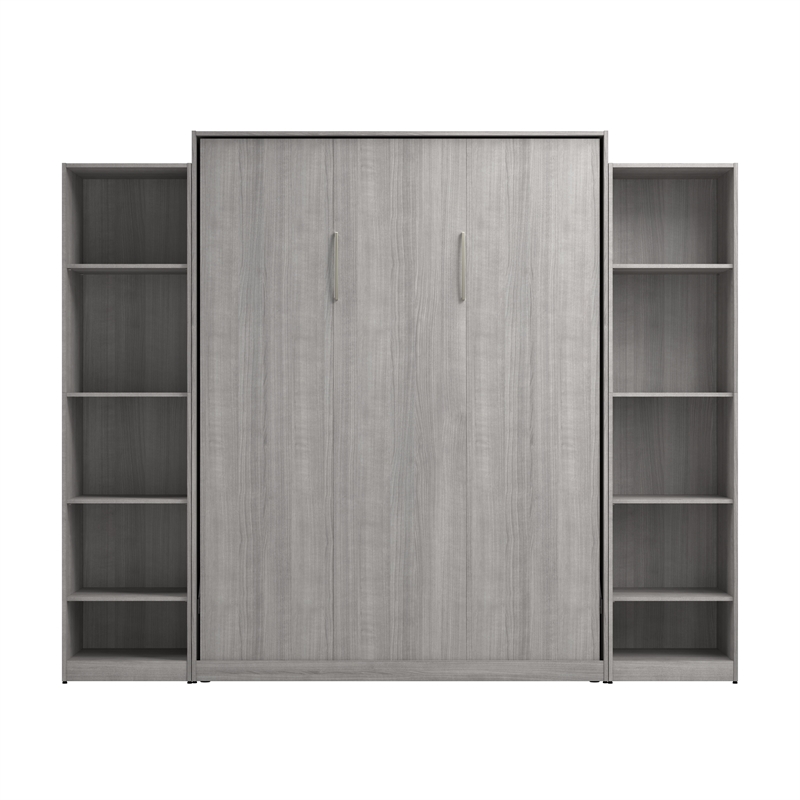 Bestar USA Claremont Wood Queen Murphy Bed with Closet Organizers in Gray