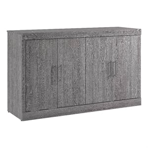Bestar Nebula 75&quot Engineered Wood Queen Cabinet Bed with Mattress in Bark Gray