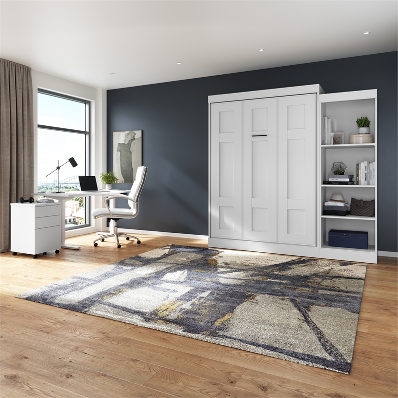 Bestar Edge Full Murphy Bed with Closet Organizer (85W) in White