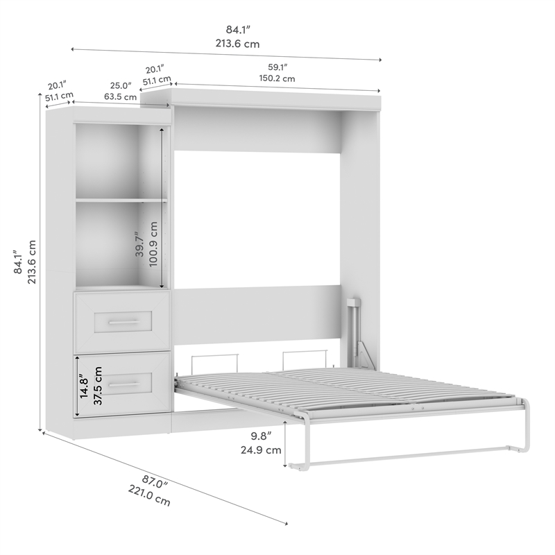 Bestar Edge Full Murphy Bed and Closet Organizer with Drawers (85W) in White