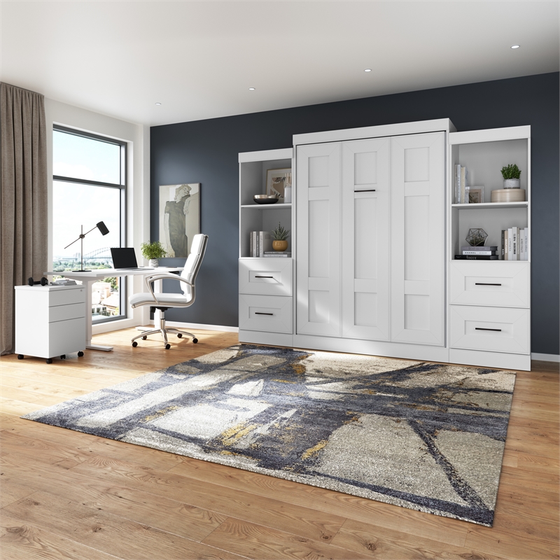 Bestar Edge Full Murphy Bed and Closet Organizers with Drawers (110W) in White