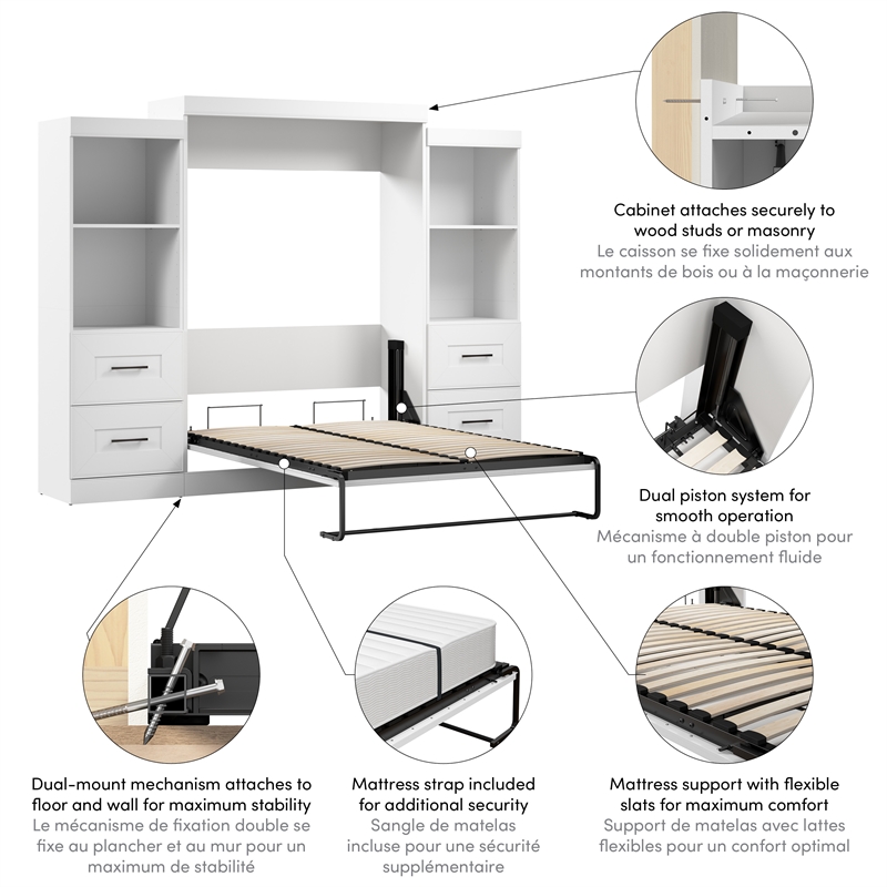 Bestar Edge Full Murphy Bed and Closet Organizers with Drawers (110W) in White