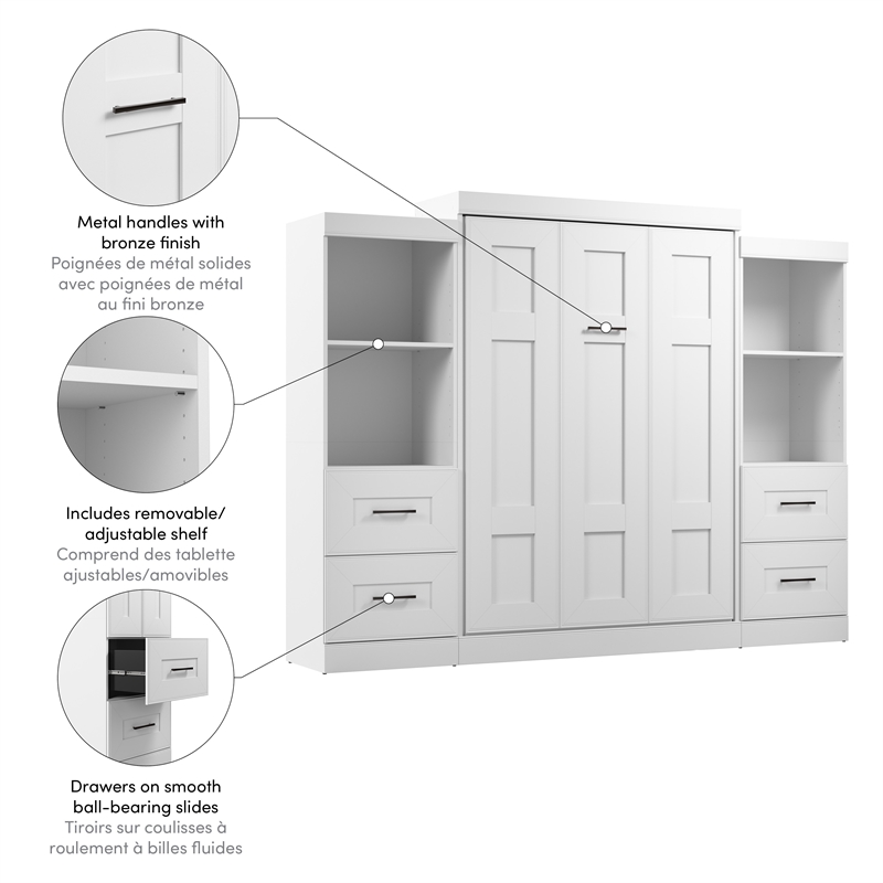 Bestar Edge Full Murphy Bed and Closet Organizers with Drawers (110W) in White