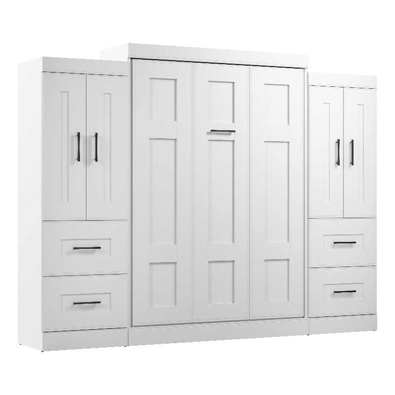 Bestar Edge Full Murphy Bed with Wardrobes (110W) in White