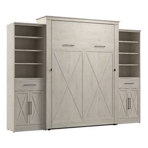 Bestar Key West 119&quot Queen Murphy Bed and Wardrobes in Linen White Oak