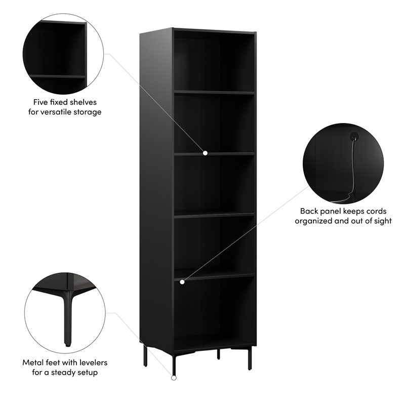 24W Modular Media Storage Tower with Shelves - Engineered Wood