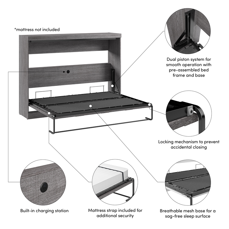 Pur 80W Full Horizontal Murphy Bed - Engineered Wood