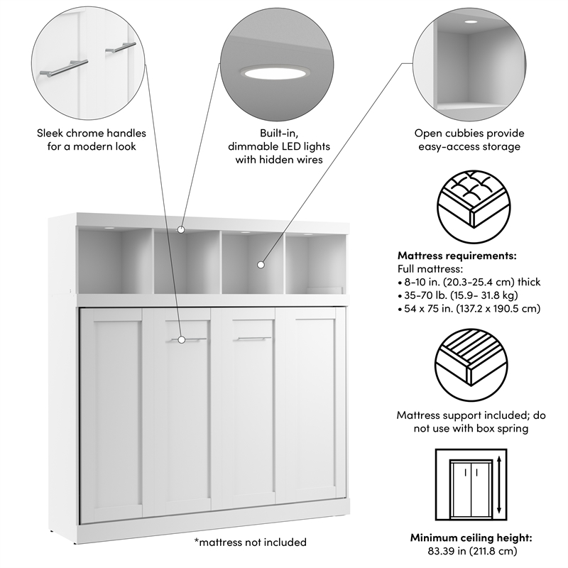 Pur 80W Full Horizontal Murphy Bed with Overhead Storage - Engineered Wood