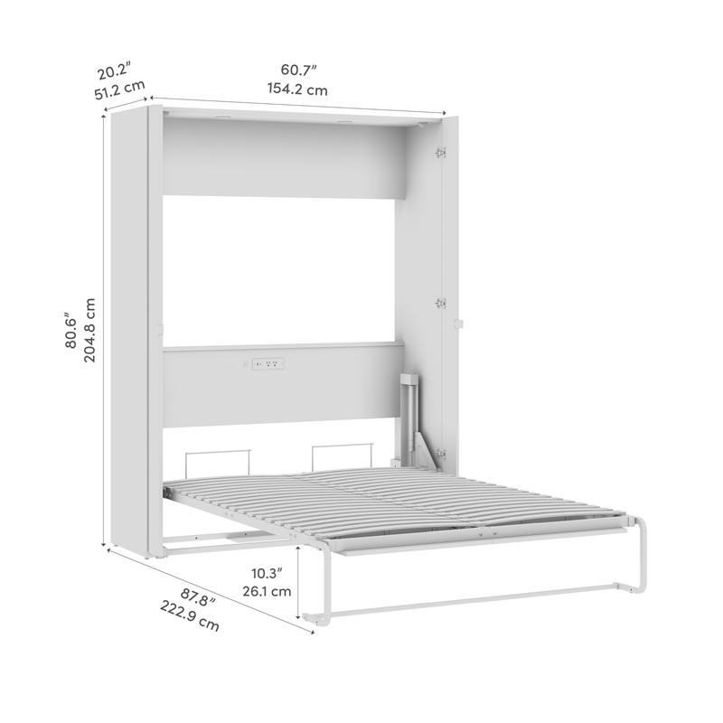 Avalon 61W Full Murphy Bed in High-Gloss White - Engineered Wood
