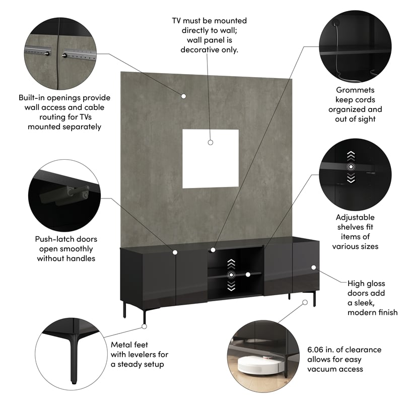 71W TV Stand and Entertainment Center with Small Wall Panel - Engineered Wood