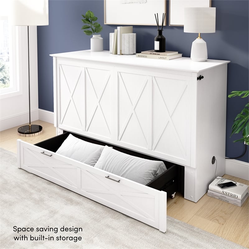 Key West 59W Full Murphy Cabinet Bed with Drawer Mattress - Engineered Wood