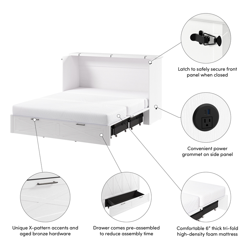 Key West 65W Queen Murphy Cabinet Bed with Drawer Mattress - Engineered Wood