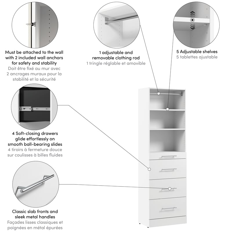 Florence 25W x 16D Closet System with 4 Drawers Slab - Engineered Wood