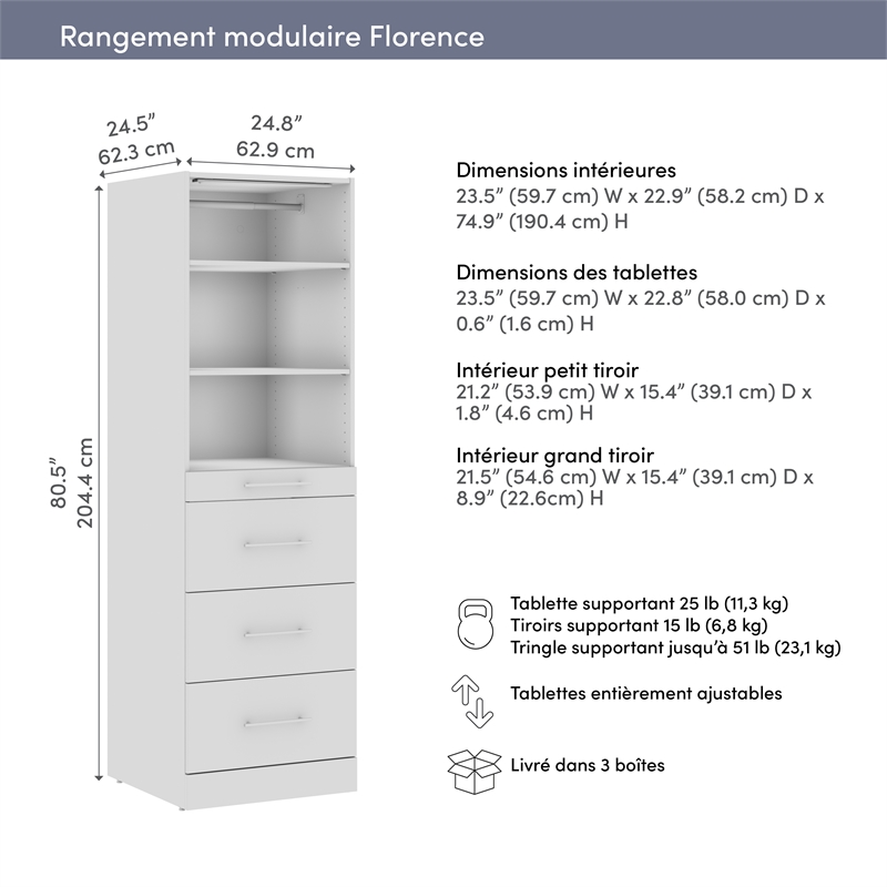 Florence 25W x 25D Closet System with 4 Drawers Slab - Engineered Wood