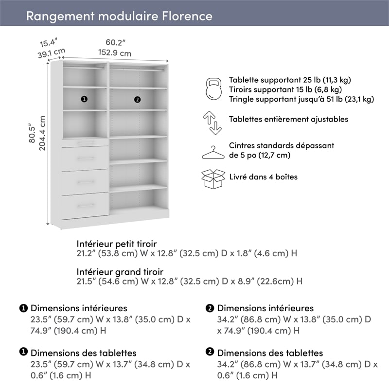 Florence 61W x 16D Closet System with Drawers Slab - Engineered Wood