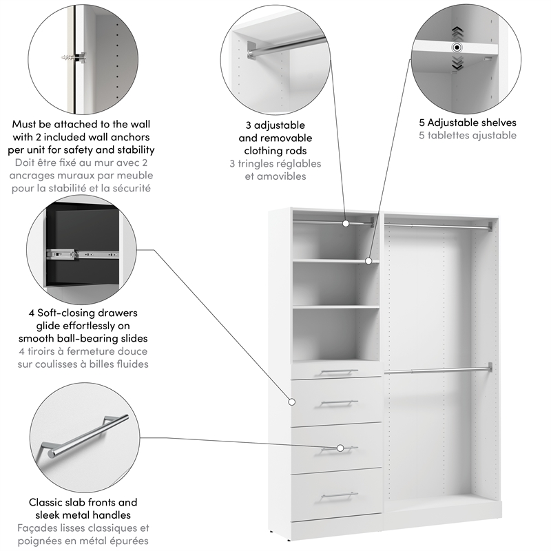 Florence 61W x 16D Closet System with Rods Drawers Slab - Engineered Wood
