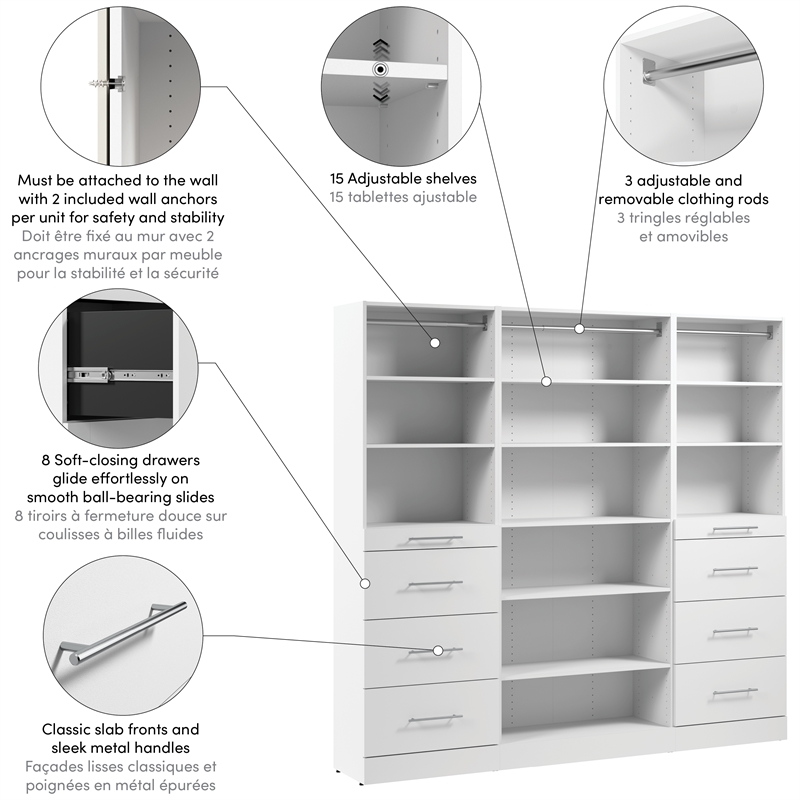 Florence 85W x 16D Closet System with Drawers Slab - Engineered Wood