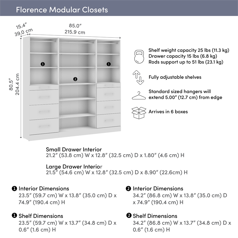 Florence 85W x 16D Closet System with Drawers Slab - Engineered Wood