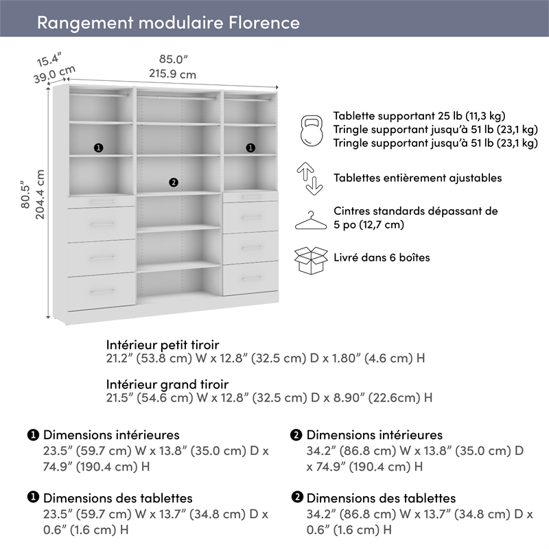Florence 85W x 16D Closet System with Drawers Slab - Engineered Wood