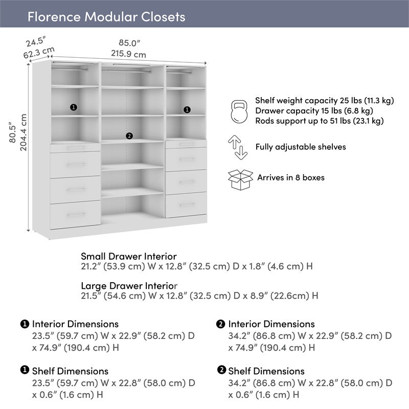 Florence 85W x 25D Closet Organizer System Slab - Engineered Wood