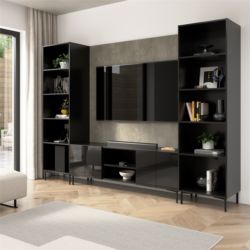 118W TV Stand Media Storage Towers and Small Wall Panel - Engineered Wood