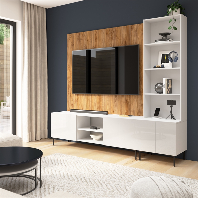 94W TV Stand Storage Cabinet Hutch and Small Wall Panel - Engineered Wood