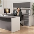 Bestar Connexion Engineered Wood U-Shaped Desk with Hutch in Slate/Sandstone