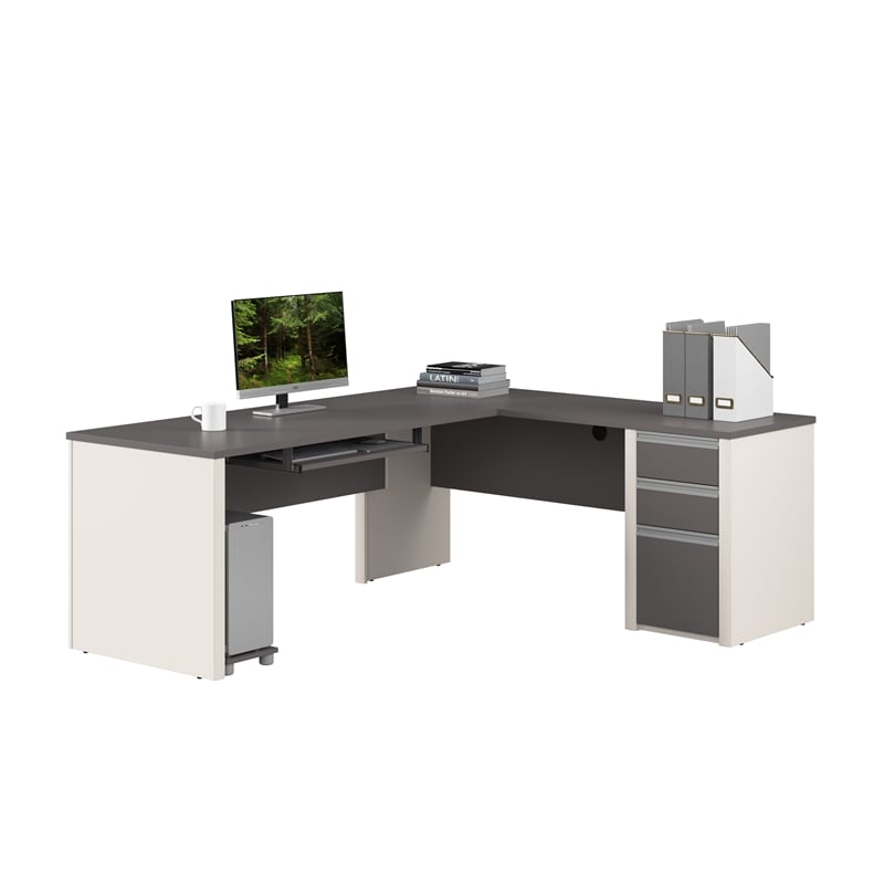 Connexion L Shaped Desk with Drawers in Slate and Sandstone - Engineered Wood
