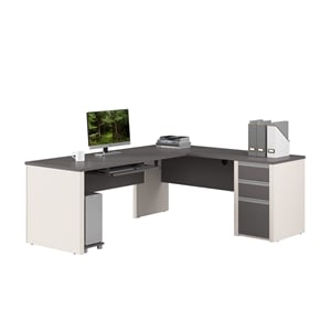 Connexion L Shaped Desk with Drawers in Slate and Sandstone - Engineered Wood