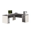 Connexion L Shaped Desk with Drawers in Slate and Sandstone - Engineered Wood