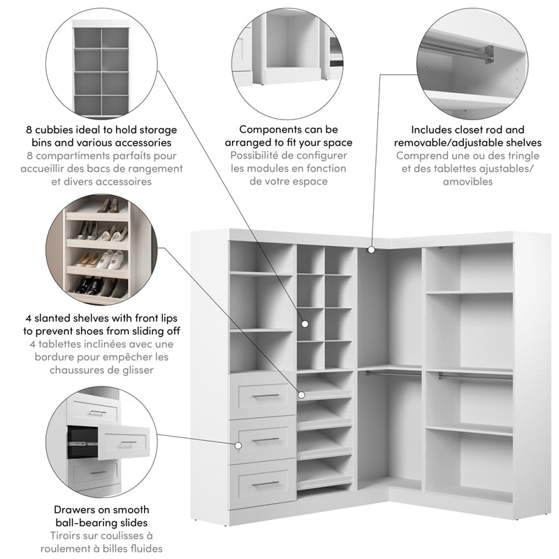 Bestar Pur 83W Walk-In Closet Organizer in White - Engineered Wood