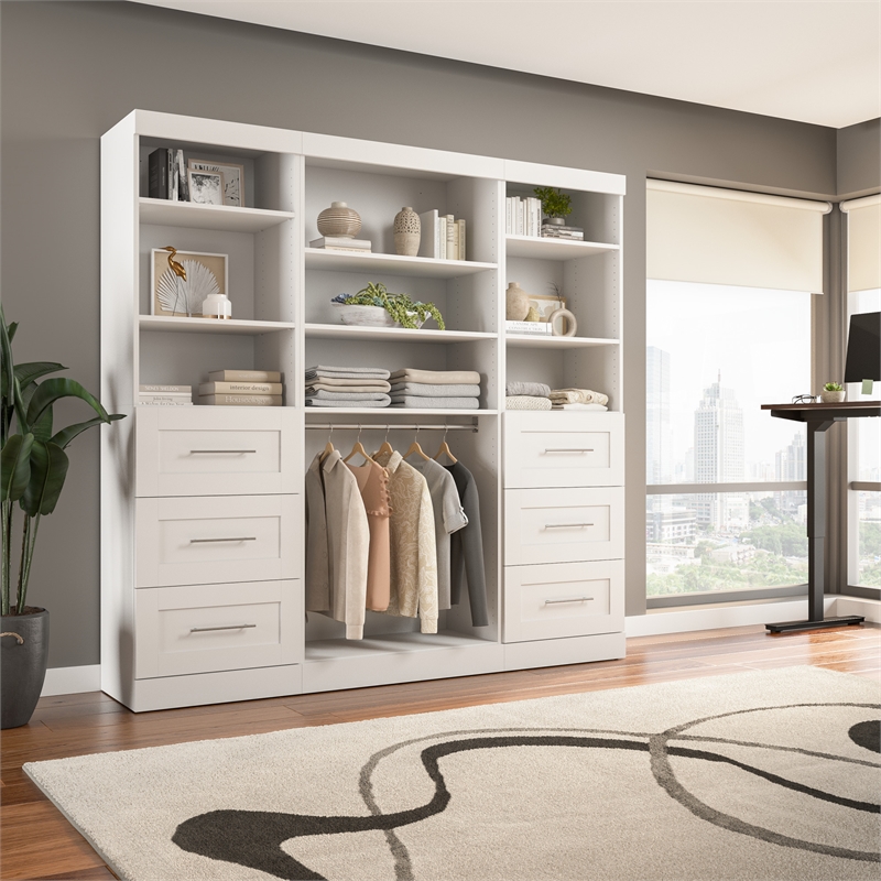 Bestar Pur 86W Closet Organizer with Drawers in White - Engineered Wood