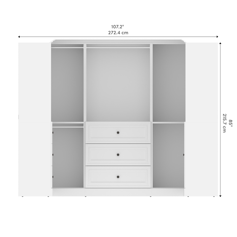 Bestar Versatile 108W U-Shaped Walk-In Engineered Wood Closet Organizer in White