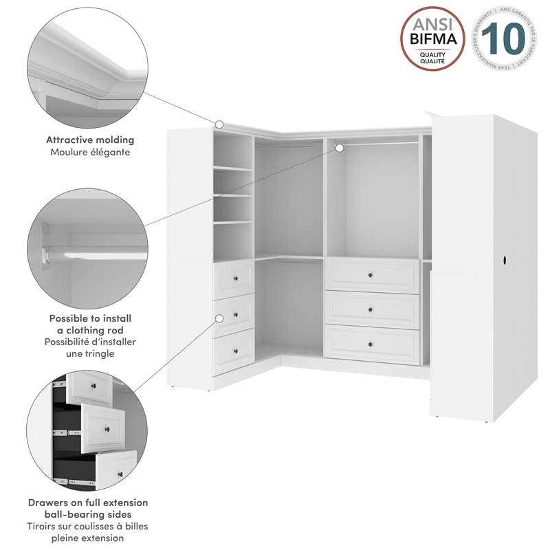 Bestar Versatile 108W U-Shaped Walk-In Engineered Wood Closet Organizer in White