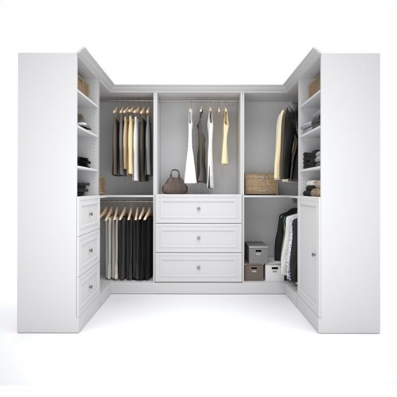 Bestar Versatile 108W U-Shaped Walk-In Engineered Wood Closet Organizer in White