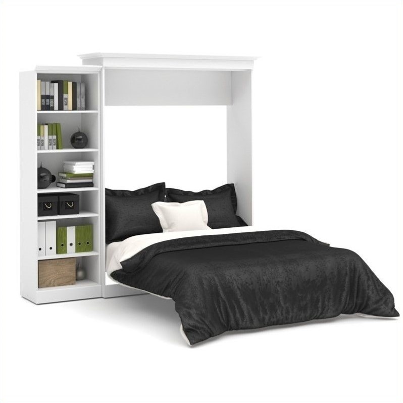 Bestar Versatile Wood Queen Murphy Bed with Closet Organizer in White