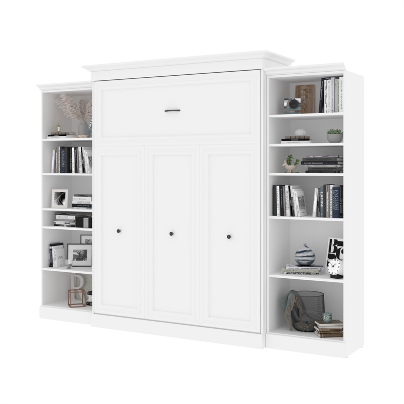 Bestar Versatile Wood Queen Murphy Bed with 2 Closet Organizers in White