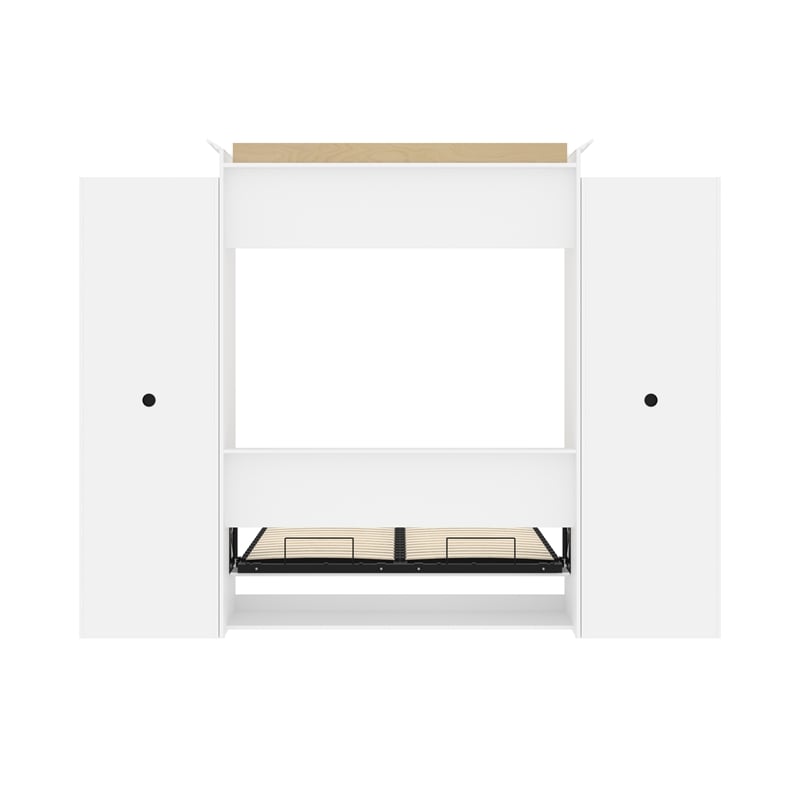 Bestar Versatile Wood Queen Murphy Bed and 2 Organizers with Drawers in White