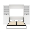Bestar Versatile Wood Queen Murphy Bed and 2 Organizers with Doors in White