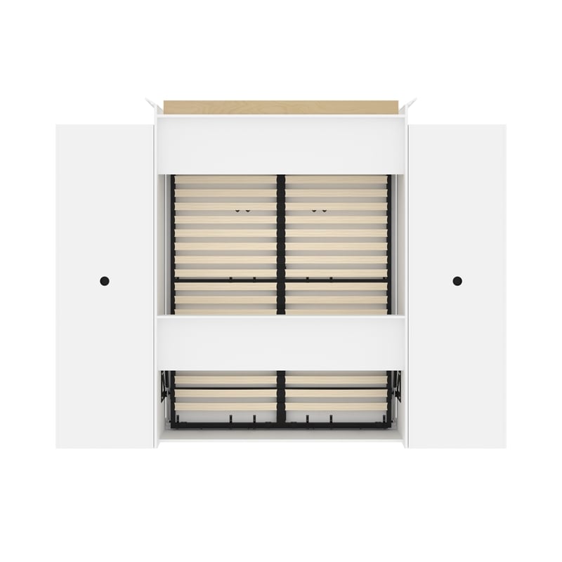 Bestar Versatile Wood Queen Murphy Bed and 2 Organizers with Doors in White