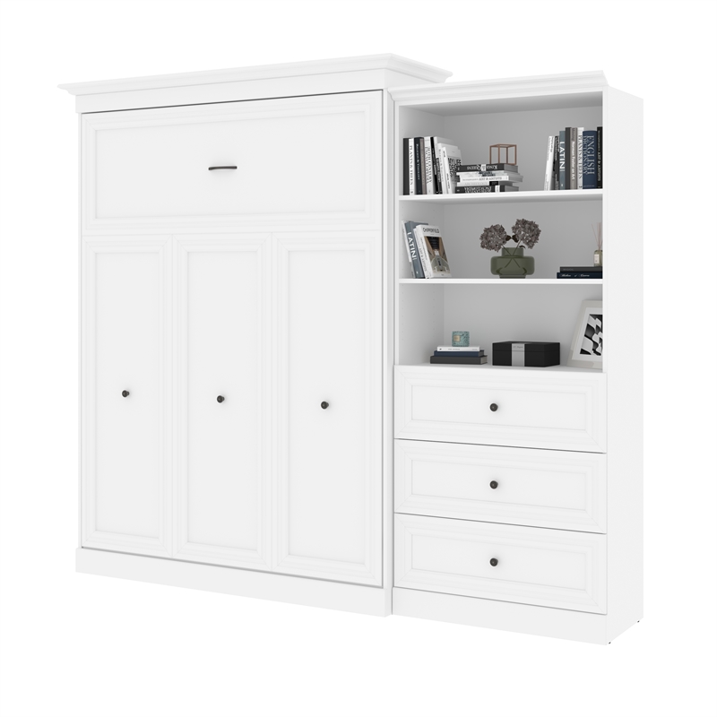 Bestar Versatile Wood Queen Murphy Bed and Organizer with Drawers in White