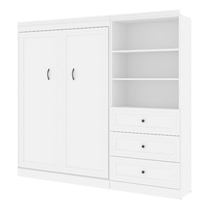 Bestar Versatile 94&quotW Wood Full Murphy Bed and Organizer with Drawers in White
