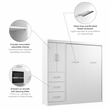 Bestar Nebula 84W Engineered Wood Full Wall Bed Set with 3 Drawer Set in White