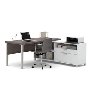 Bestar Pro-Linea L-Desk with legs in White and Bark Gray