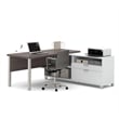 Bestar Pro-Linea L-Desk with legs in White and Bark Gray