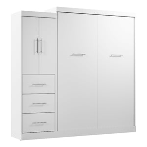 Bestar Nebula 90&quot Queen Wall Bed Kit with 3 Drawer Set in White